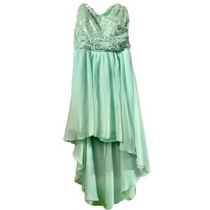Strapless High-Low Sequin Aqua Dress
